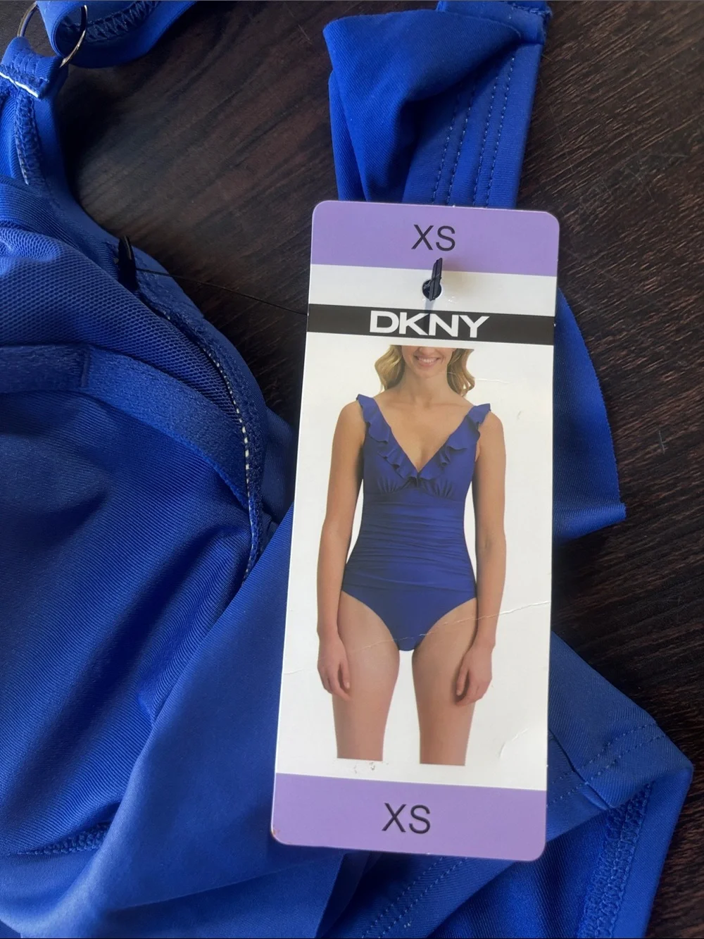 Dkny Cobalt Blue Ruffle Strap One-Piece Swimsuit - Picture 3 of 7